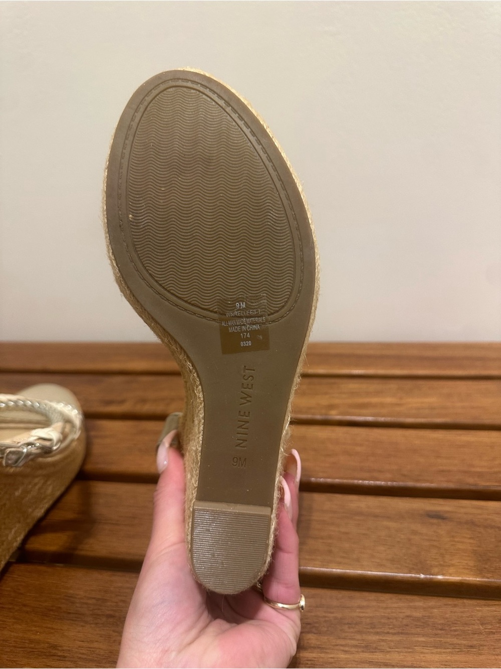 Nine West Braided Metallic Silver and Beige Wedge Sandals - Picture 8 of 8